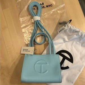 Telfar small shopping bag in pool blue
